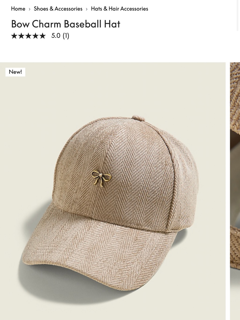 Bow Charm Baseball Hat - Beige
